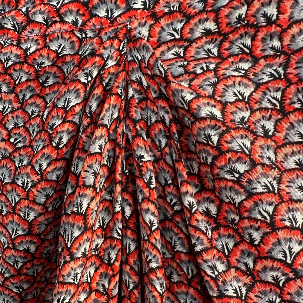 Paul & Joe Red Silk Patterned Pencil Skirt